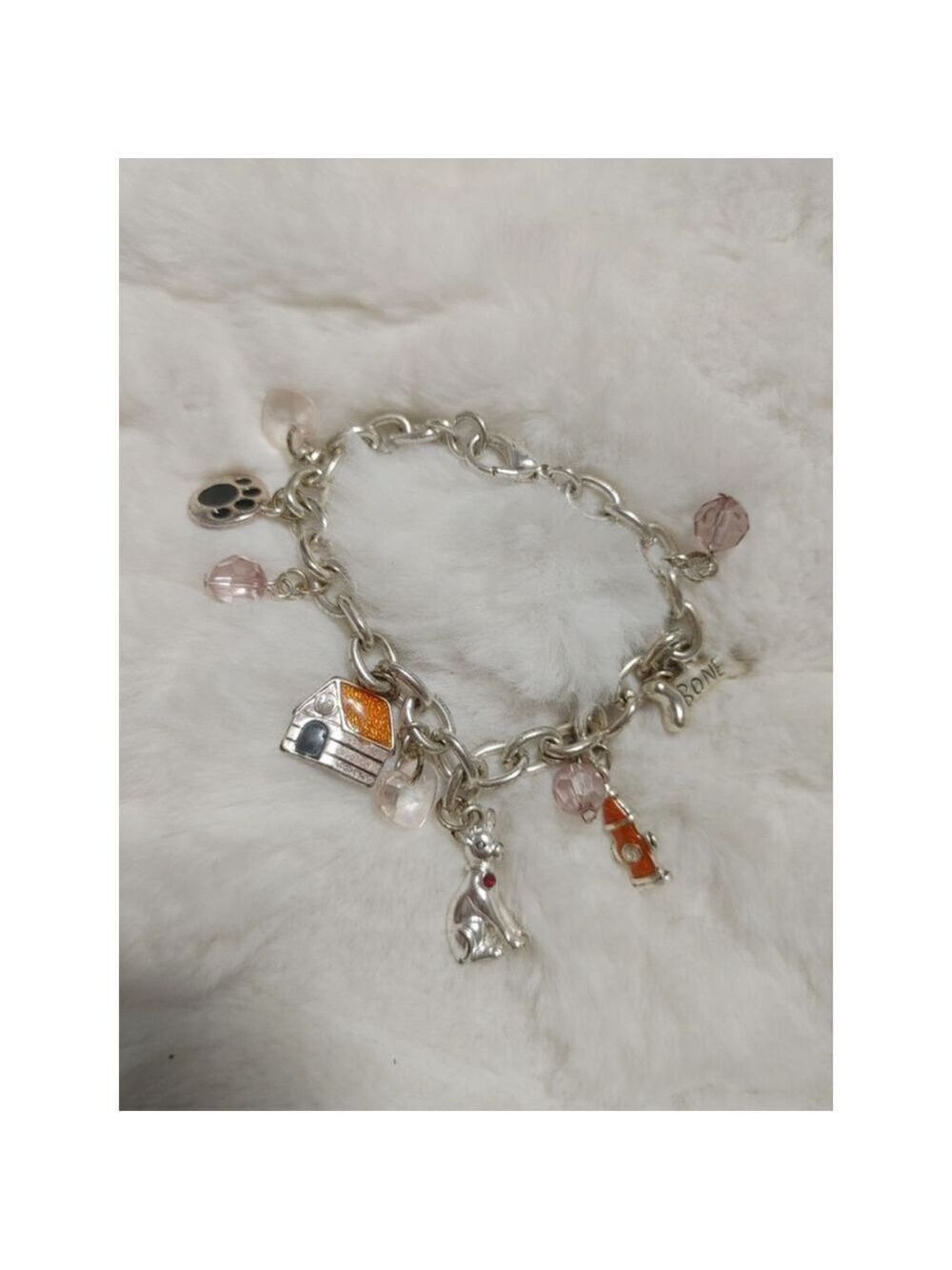 Women's Unbranded Dog Silver Charm Bracelet with Pink Accents